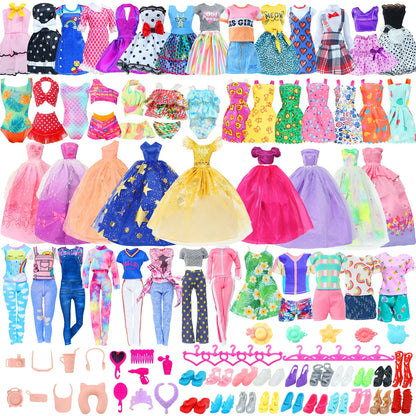 50 Pcs/Set Handmade Doll Clothes for 11.5'' Doll 2 Evening Gown Bikinis 3 Outfit 2 Mini Dress 10 Hangers 31 Accessories Kids 