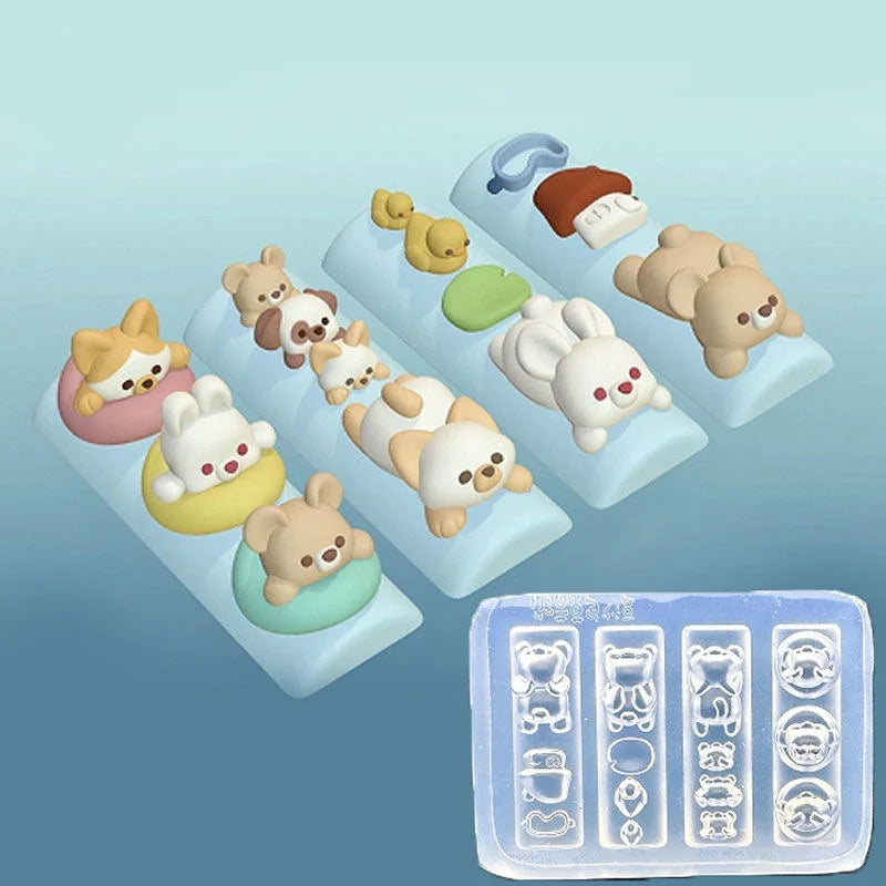 3D Silicone Nail Art Mold Cartoon Hello Kitty Rabbit Bear Relief Carving DIY Design Nails parts Charm Decorations Manicure To
