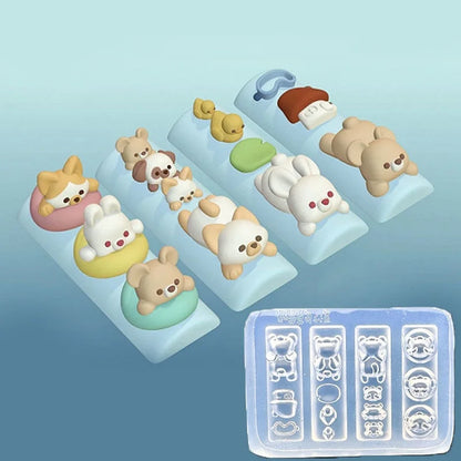 3D Silicone Nail Art Mold Cartoon Hello Kitty Rabbit Bear Relief Carving DIY Design Nails parts Charm Decorations Manicure To