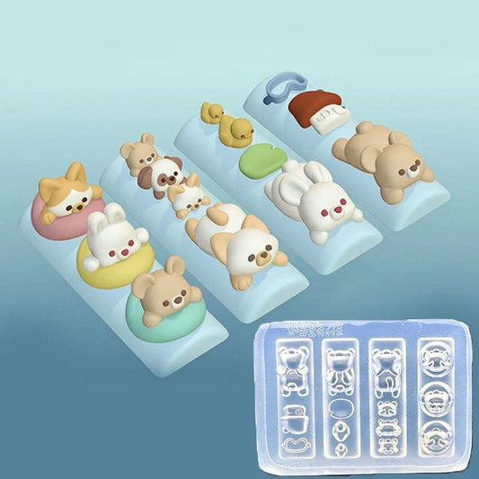 3D Silicone Nail Art Mold Cartoon Hello Kitty Rabbit Bear Relief Carving DIY Design Nails parts Charm Decorations Manicure To
