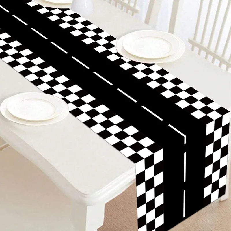 1pc Racing Car Tablecloth Black Racing Track Table Runner Racing Car Party Supplies Decor Racing Flags Table Centerpieces - t