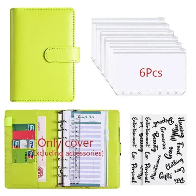 2026 A6 Binder Budget PU Leather PlannerPockets Expense Budget Sheets Notebook Cash Envelope Organizer System with Clear Zipp