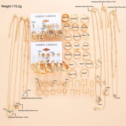 68 Pcs Boho Chic Jewelry Set Vintage Heart Pearl Zircon Butterfly Pendant Earrings Ring Necklace For Women Daily Wear Gifts 2