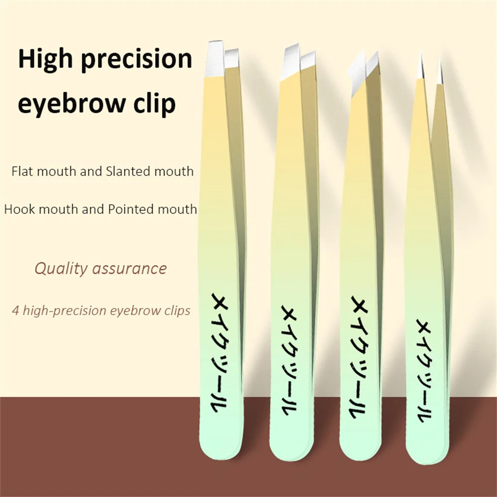 Ouriner Eyebrow Tweezers Set 4 Pcs Stainless Steel Eyebrow Forceps Professional Beauty Tool Set For Facial Hair Inward Growin