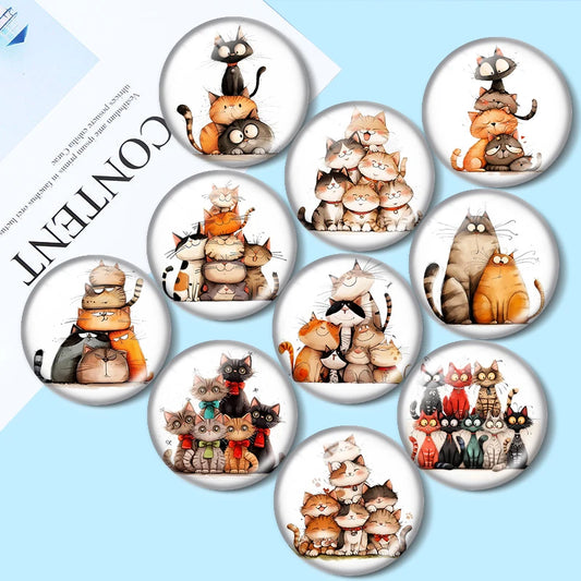 Funny Cats 10pcs 12mm/18mm/20mm/25mm Round photo glass cabochon demo flat back Making findings