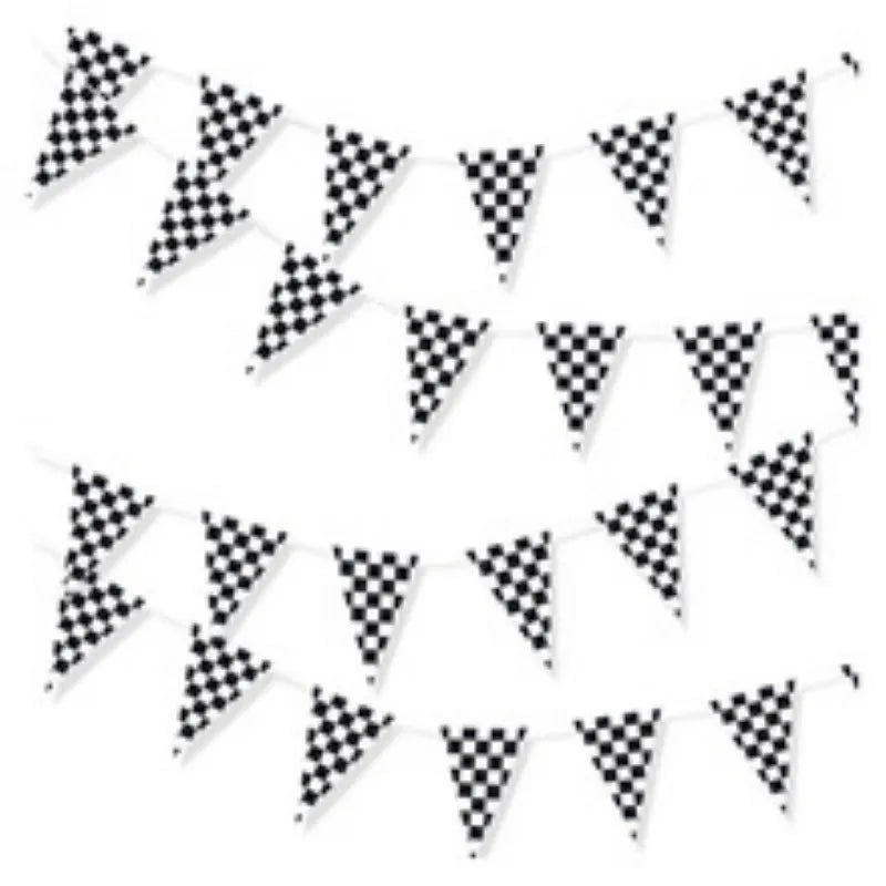 10m Longer Race Car Birthday Banner Decoration Black and White Checkered Flag Theme Party Supplies Birthday Decoration