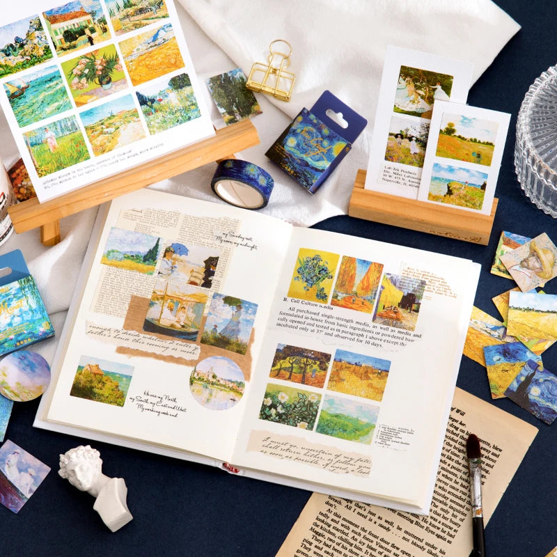 45pcs/lot Van Gogh Famous paintings Mini Box Stickers Vintage Paper Stationery Sticker Set For Diy Scrapbook Card Making Craf
