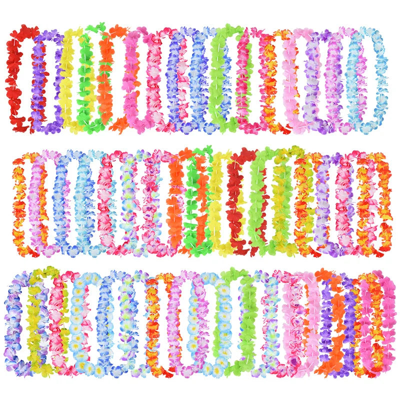 10/20/50pcs Hawaiian Flower Wreath Necklace Summer Tropical Birthday Party Decoration Luau Wedding Artificial Flower Garland 