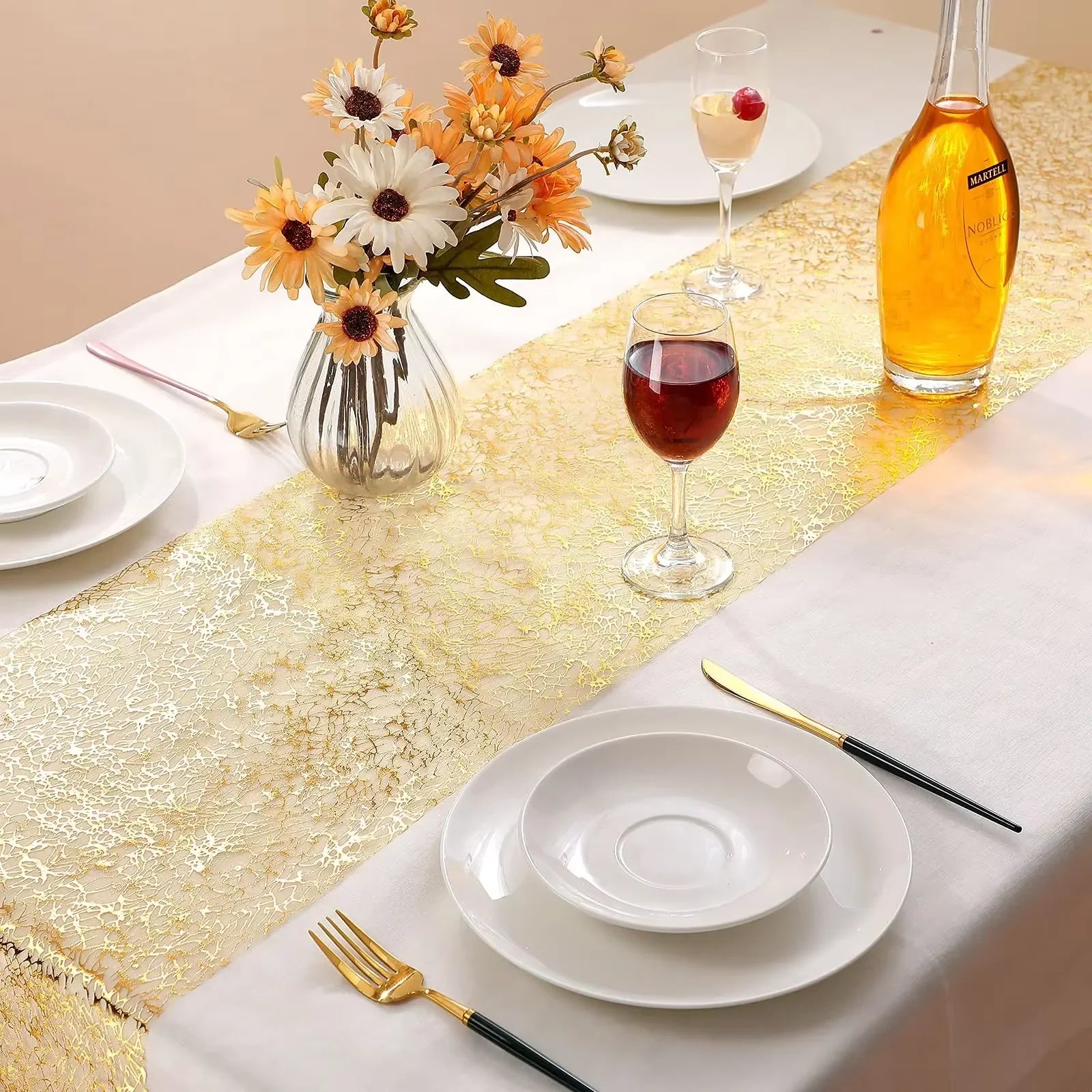 Gold Table Runner Metallic Glitter Table Cloths Runner Metallic Roll Rectangle for Birthday Wedding Home Table Decor