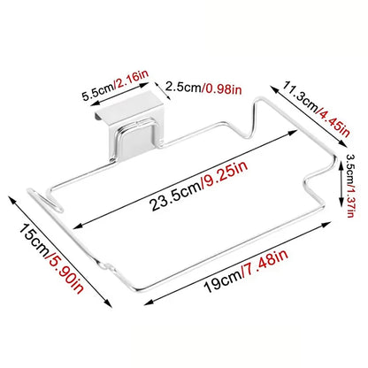 Kitchen Non Perforated Stainless Steel Garbage Rack With Hanging Bracket, Cabinet Door With Cloth And Garbage Bag Storage Rac