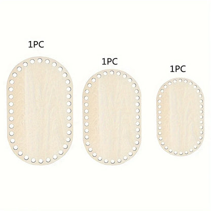 3pcs/set DIY Basket Weaving Supplies Oval Blank Solid Crochet Basket Wood Base Natural Wooden Basket Bottom for Craft Making 