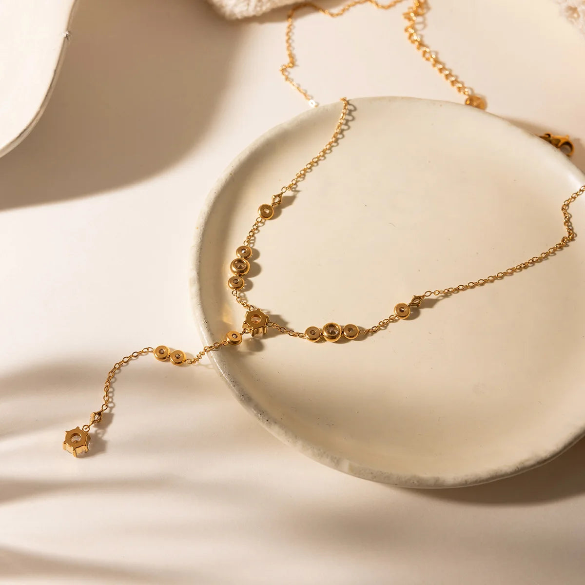 Ars Stainless Steel Y Necklace Dainty Lariat Drop Chain Necklaces Women's 18k Gold Plated Chain Necklace Multi Zirocn Necklac