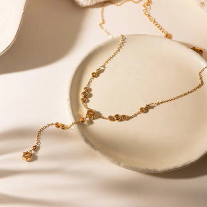 Ars Stainless Steel Y Necklace Dainty Lariat Drop Chain Necklaces Women's 18k Gold Plated Chain Necklace Multi Zirocn Necklac