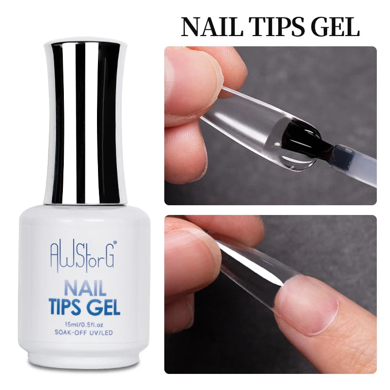 AWStorG 15ML Nail Tips Glue Gel For Falses Nail Tips Fast Extension 3 IN 1 Function Nails Art Transparent Gel Polish Soak Off