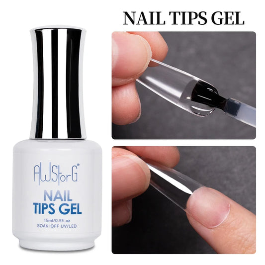 AWStorG 15ML Nail Tips Glue Gel For Falses Nail Tips Fast Extension 3 IN 1 Function Nails Art Transparent Gel Polish Soak Off