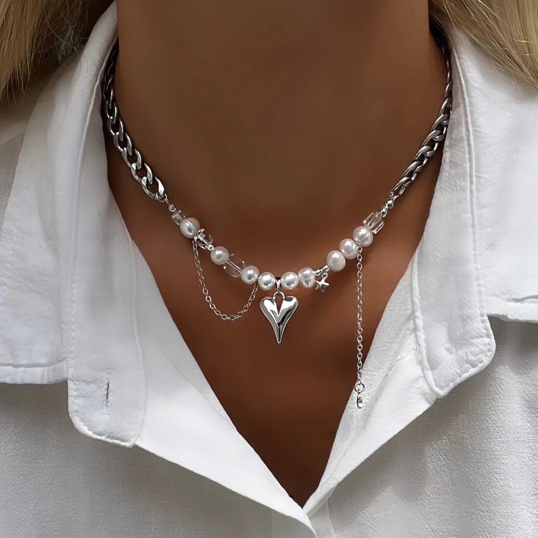 New Irregular Choker Vintage Tassels Zircon Heart Pendant Necklace For Women Female Geometric Baroque Transparent Crystal Cha