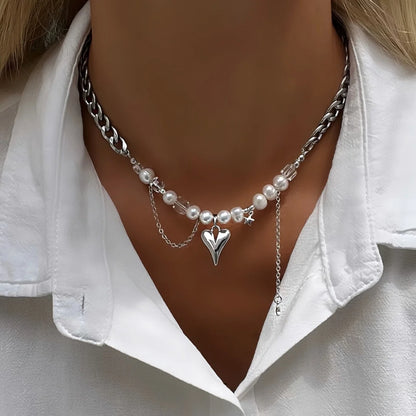 New Irregular Choker Vintage Tassels Zircon Heart Pendant Necklace For Women Female Geometric Baroque Transparent Crystal Cha