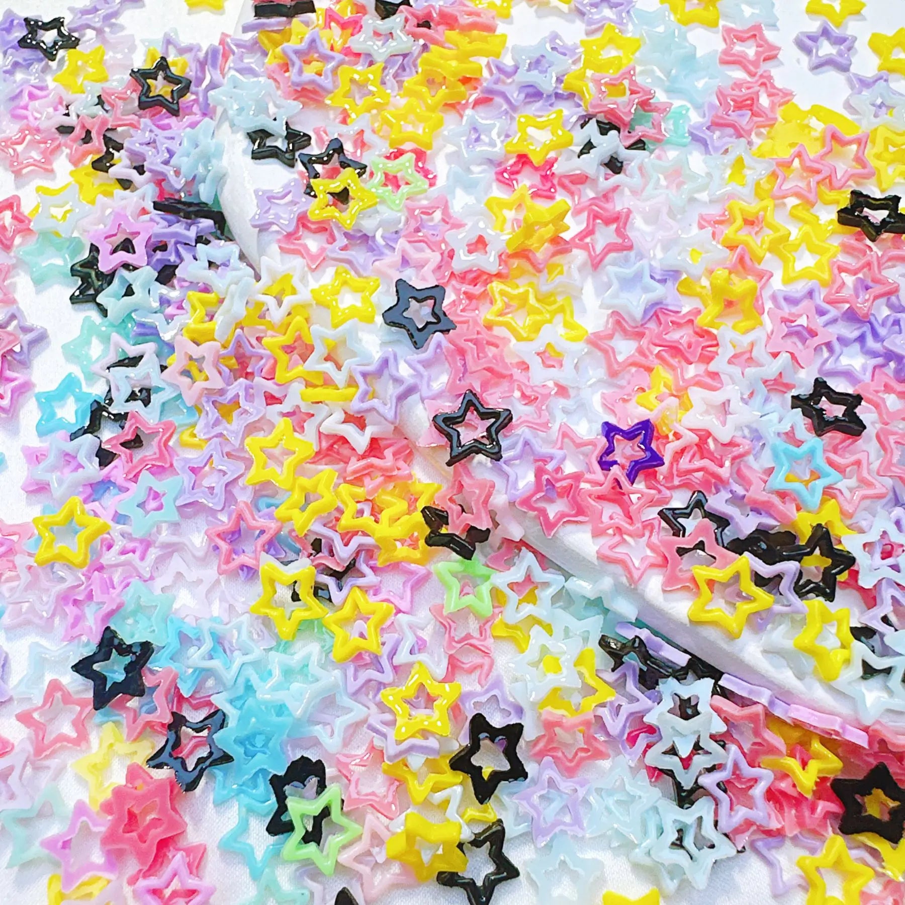 100Pc/bag Macaron Hollow Star Nail Charms Dopamine Color Resin Press-On Nail Decor Mixed Vibrant Kawaii DIY Manicure Accessor