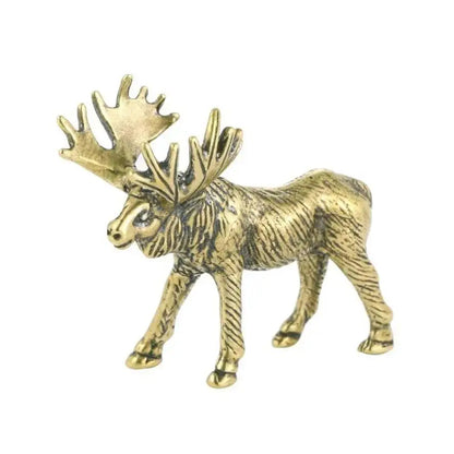 Creative Crafts Solid Brass Elk Statue Vintage Animal Moose Figurine Desk Ornaments Tea Pet Table Decoration Crafts Accessori