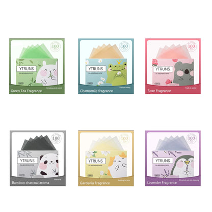 Green Tea/Gardenia/Chamomile/Lavender/Rose/Bamboo Charcoal 100pcs Boxed Fragrance Oil Absorbing Paper for Men and Women Face 