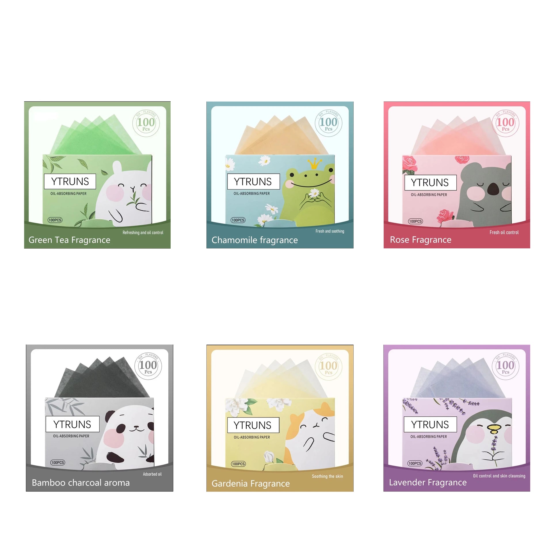 Green Tea/Gardenia/Chamomile/Lavender/Rose/Bamboo Charcoal 100pcs Boxed Fragrance Oil Absorbing Paper for Men and Women Face 