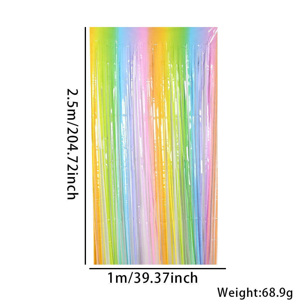 Rainbow Foil Fringe Curtain Gradient Macaron Curtains Photo Booth Backdrop for Wedding Birthday Baby Shower Party Decorations