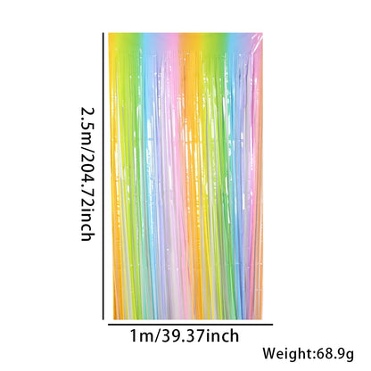 Rainbow Foil Fringe Curtain Gradient Macaron Curtains Photo Booth Backdrop for Wedding Birthday Baby Shower Party Decorations