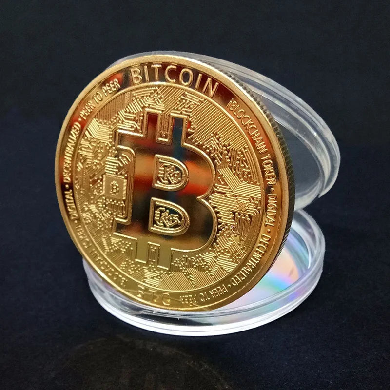 BITCoin Art Collection Gold Plated Physical Bitcoins Bitcoin BTC with Case Gift Physical Metal Antique Imitation Silver Coins