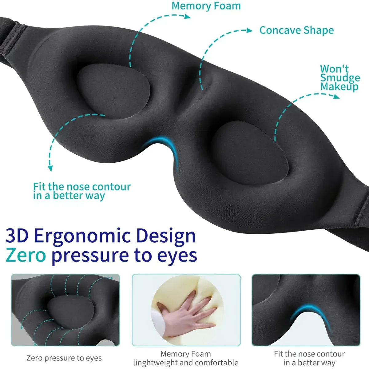 Eye Mask for Sleeping 3D Contoured Cup Blindfold Concave Molded Night Sleep Mask Block Out Light with Women Men