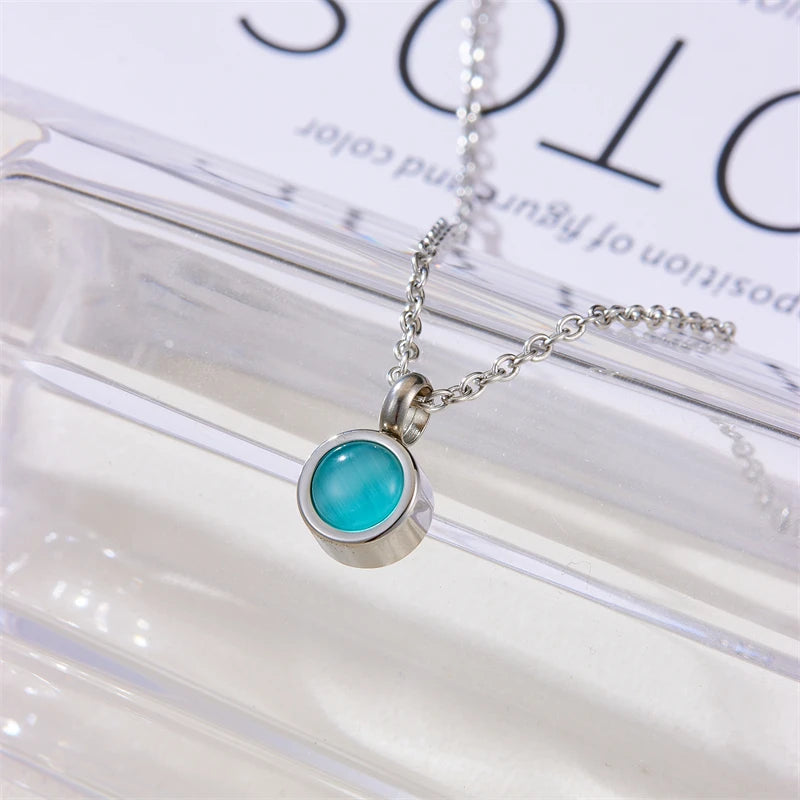 Stainless Steel Birthstone Pendant Necklace - Cremation Ashes Jewelry with Colorful Gemstones, Keepsake Memorial for Human As