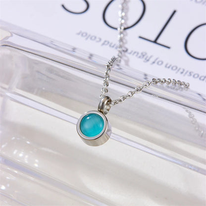 Stainless Steel Birthstone Pendant Necklace - Cremation Ashes Jewelry with Colorful Gemstones, Keepsake Memorial for Human As