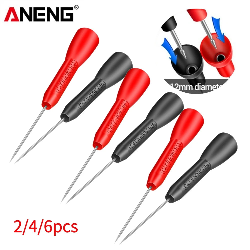 2/4/6pcs Insulation Piercing Needle Pin Non Destructive Multimeter Test Probe 10A 600V for 2/4mm Test Lead Multimeter Test Pr