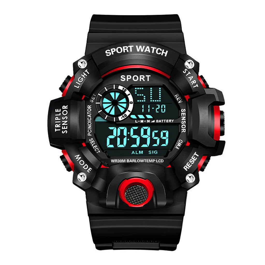 Fashion Men's Watch Sports Electronic Wristwatch Large dial Multifunctional Waterproof Luminous Alarm Kids Male's Military Wa