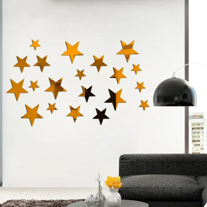 20pcs Star Wall Sticker 3D Acrylic Irregular Mirror Vanity Living Room Decoration Cartoon Wall Stickers for Kids Room Home De
