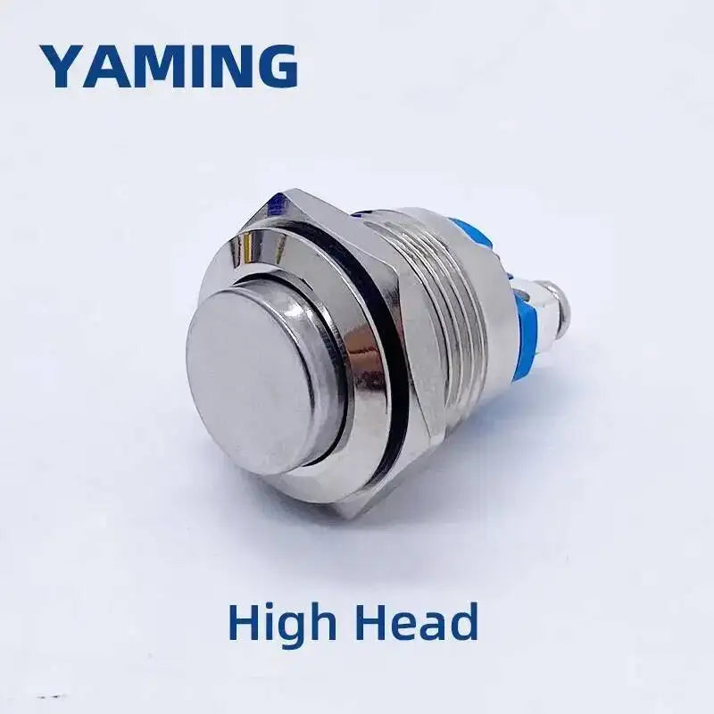 16mm Metal Push Button Switch IP65 Waterproof Nickel Plated Brass Press Button Self-reset 1NO High/Flat/Shape Round Momentary