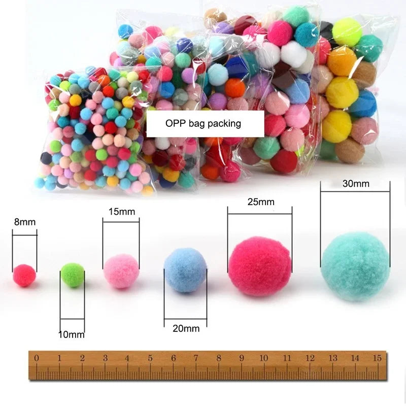 Assorted Pompom 8/10/15/20/25/30mm Fluffy Soft Pom Poms Balls Mixed Pompoms for DIY Crafts Wedding Decor Kid Toy Sewing Suppl