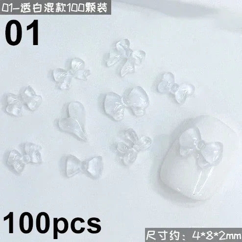 French Ribbons Colorful Resin Cute Bowknot Charm Leopard Print Bow Tie Nail Art Decorations Manicure Tools Accessories Wholes