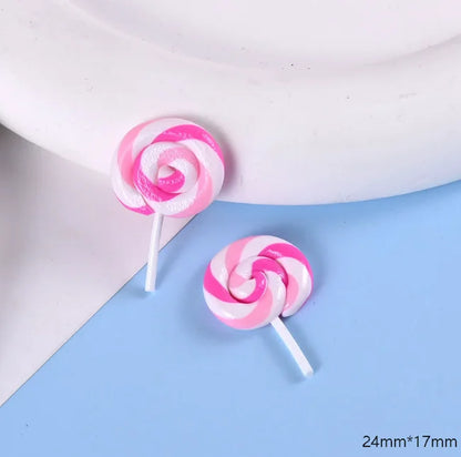 10pcs /lot Beauty Kawaii Rainbow lollipop Candy Polymer Clay Cabochons Flatback For DIY Phone Decoration - 35