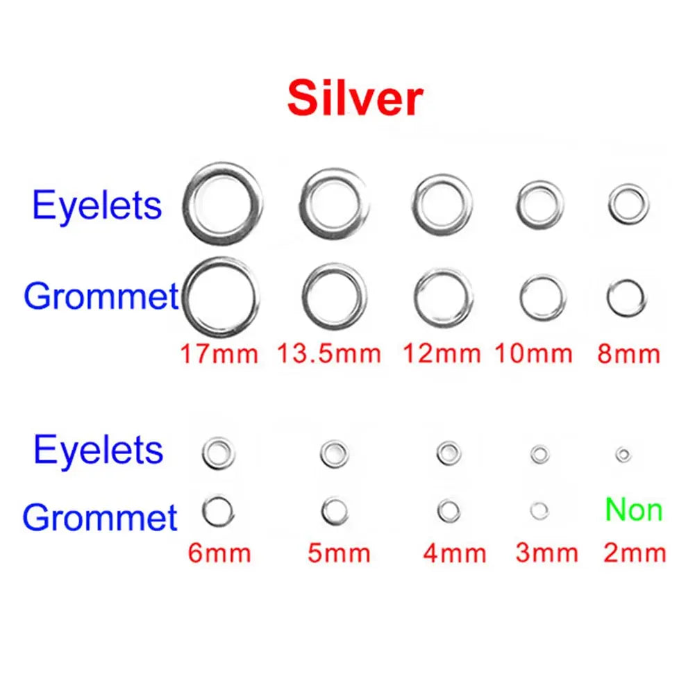 100sets Silver Metal Eyelets and Eyelet Punch Die Tool Set for Leathercraft Clothing Shoes Belt Bag Grommet Banner 2mm-17mm