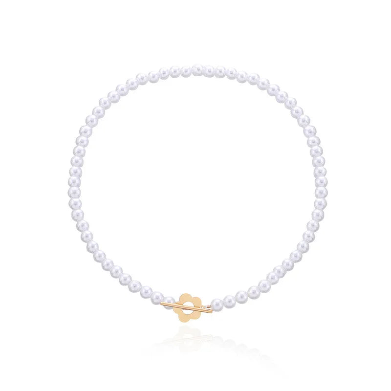 LATS 2022 Fashion Luxury OT Buckle Crystal Glass Bead Chain Choker Necklace for Women Flower Lariat Lock Collar Necklace Gift