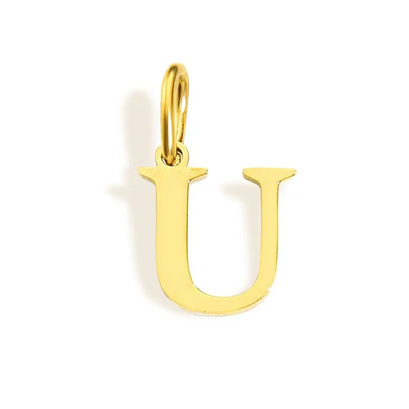 26 Letter Alphabet Initial 10mm Charm Pendant Jewelry Gold Stainless Steel Simple PVD Plated DIY Necklace Bracelet Jewelry - 
