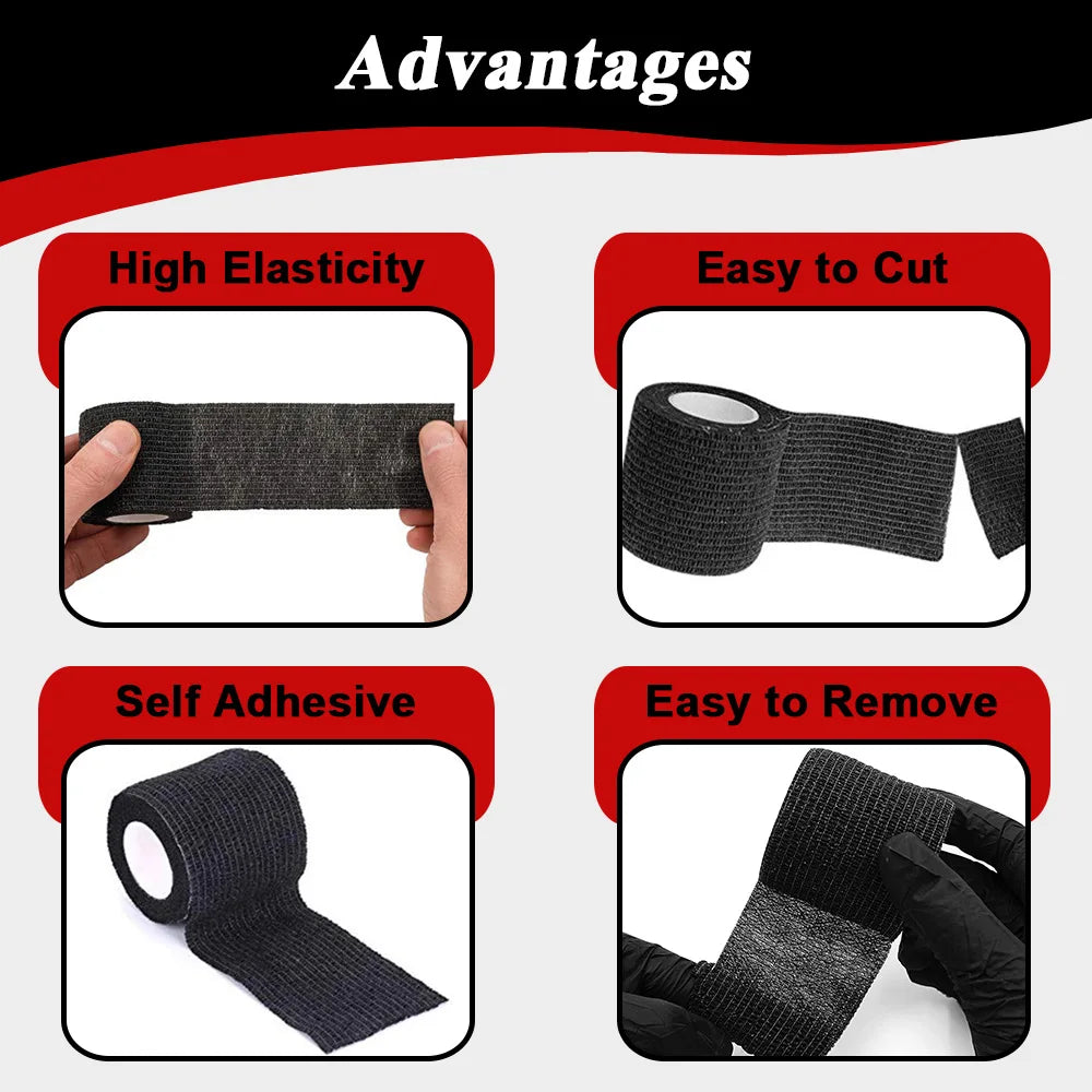 48/24/12/6/3PCS Black Tattoo Grip Bandage Cover Wraps Tapes Self-adhesive Elastic Bandage for Tattoo Machine Tattoo Accessori