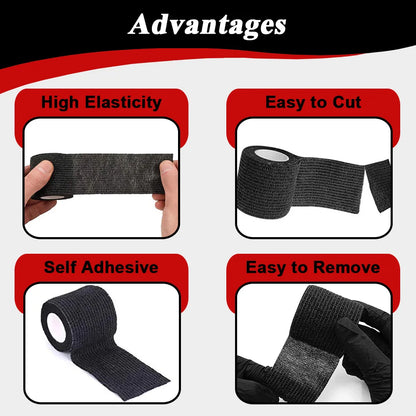 48/24/12/6/3PCS Black Tattoo Grip Bandage Cover Wraps Tapes Self-adhesive Elastic Bandage for Tattoo Machine Tattoo Accessori