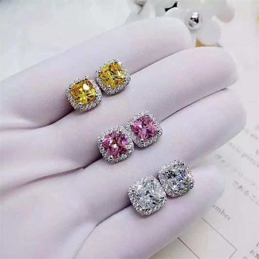 CAOSHI Luxury Women's Stud Earrings for Party Dazzling Pink/White/Yellow Zirconia Accessories Exquisite Design Jewelry Chic G