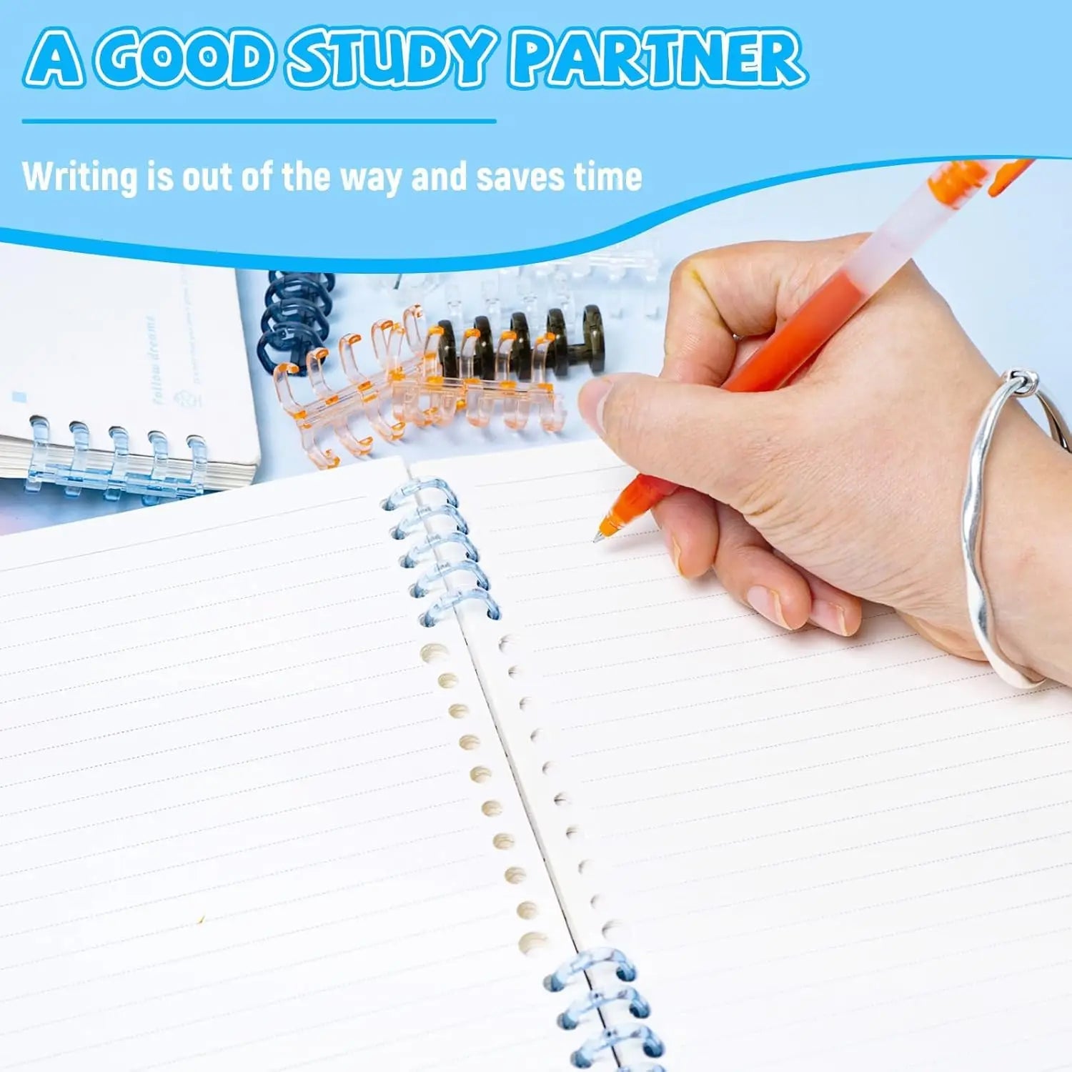8 Pcs 5-Ring Loose Leaf Binders Plastic Binding Combs Snap Split Book Rings for Notebook Diary Organizing Accessories