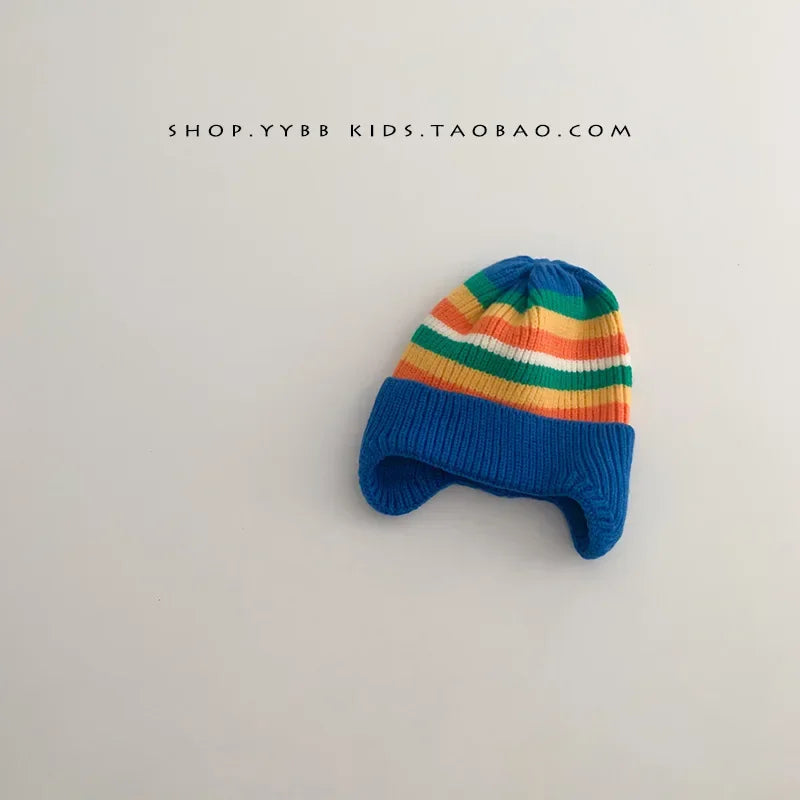 Baby wool hat cute bear ear protection hat children winter thickened warm knitted Korean version of the baby hat - Blue