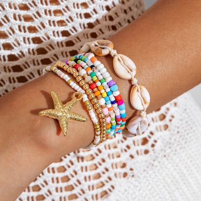 Tocona Bohemian Resort Style Shell Beaded Weaving Bracelet Beach Style Starfish Rice Beads Seven Piece Set for Women 25134 - 