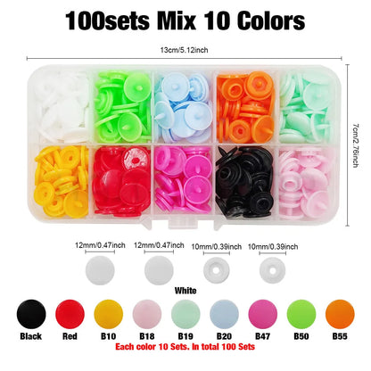Plastic Snaps Fastener Pliers Kit T5 Resin Button Press Buckle with Setting Machine for DIY Sewing Project Clothing Handbags 