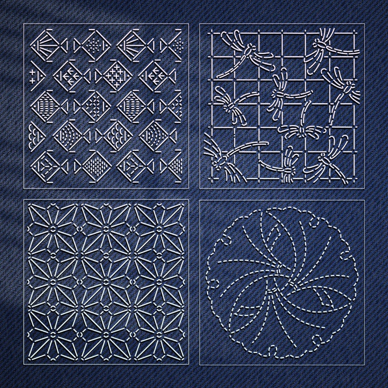YOMDID 4pcs Sashiko Embroidery Templates DIY Embroidery Pattern Quilting Templates Reusable PET Stencils for Quilting and Cra