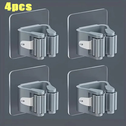 Home Storage Rack Wall Hanging Shelf Bathroom Shower Holder Storage Traceless Hook Mop Organizer Waterproof Broom Hanger - 4p